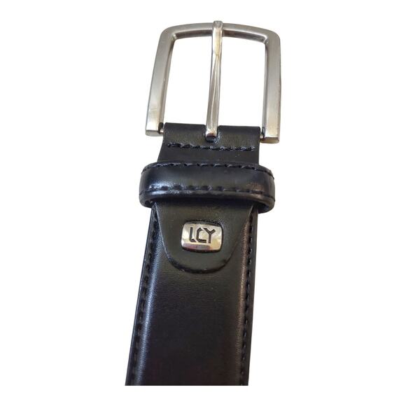 LUCHENGYI Mens Black Leather Belt Size 40 Silver Buckle Classic Career Academia - Picture 2 of 8